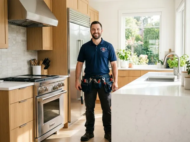 Appliance Repair Hero technician in a Bridgewater, VA kitchen after an appliance repair